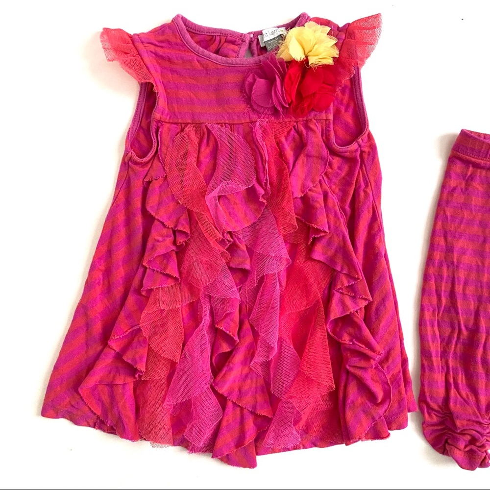 Petit Lem Pink Ruffle Dress Leggings Set Size 12M - Picture 3 of 7
